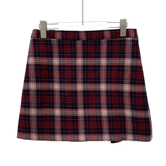 FW0057 Christian Dior Dark Red Plaid Wool Single-Breasted Casual Skirt Short Ski